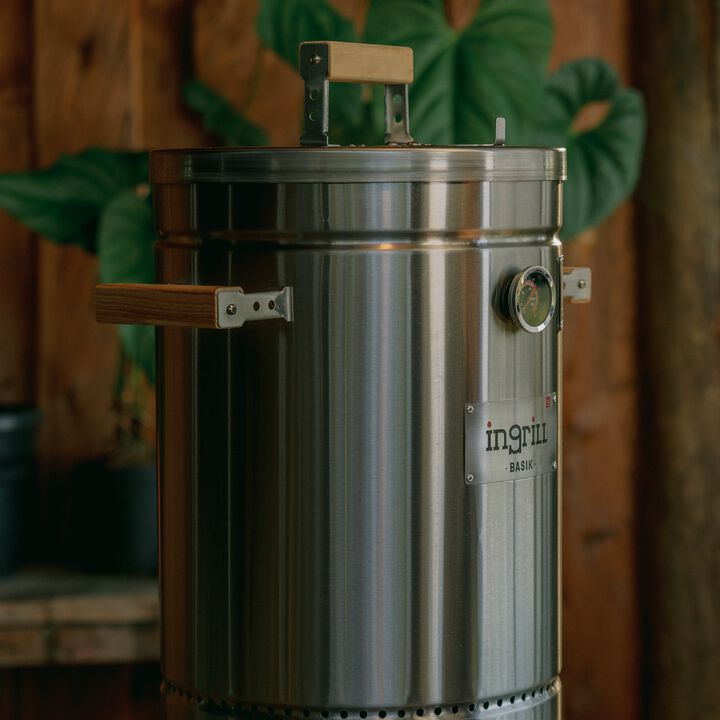 3-in-1 Stainless Steel Smoker Barrel Grill &ndash; Portable Charcoal BBQ with Thermometer, 12 lbs Outdoor Cooking Smoker for Camping, Backyard & Home BBQ INGRILL