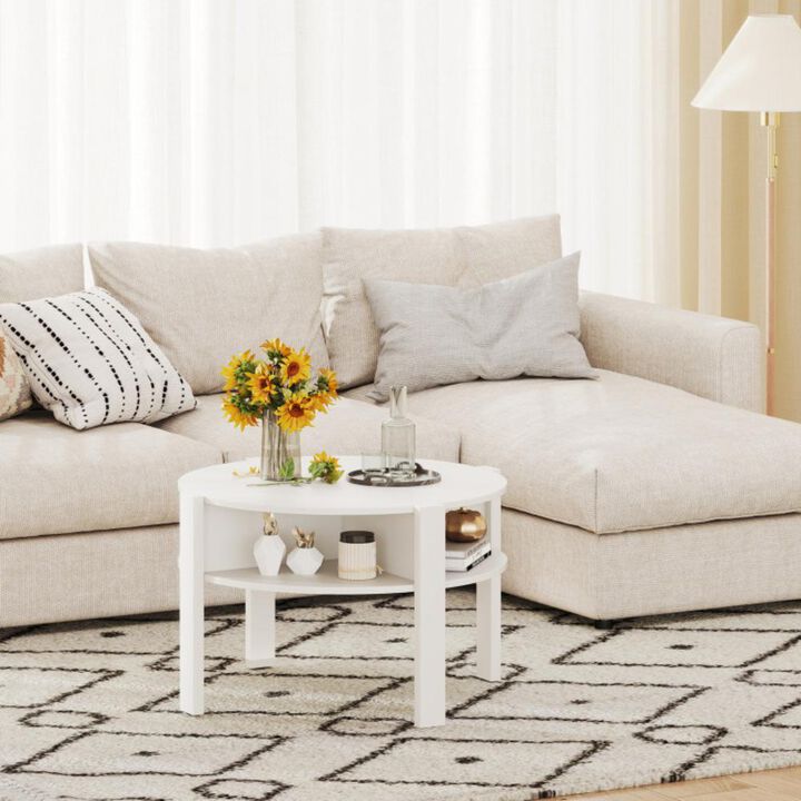 Hivvago Round Coffee Table with Storage Shelves for Small Space