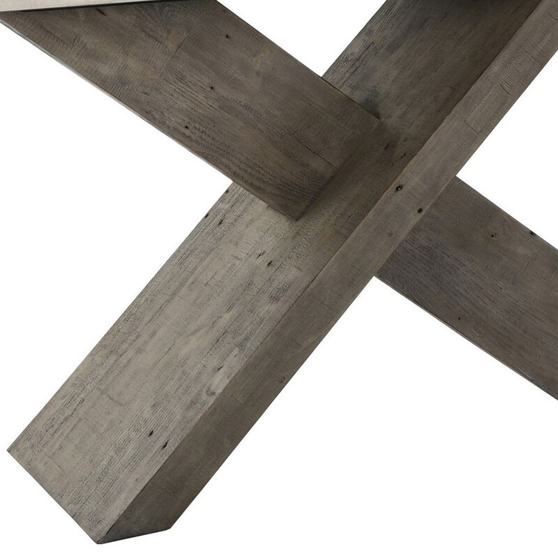 Inn 72 Inch Console Table, Crossed Legs, Wood Grain Details, Beige, Gray-Benzara image number 4