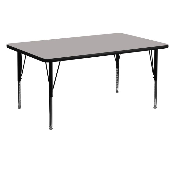 Flash Furniture 30''W x 60''L Rectangular Grey HP Laminate Activity Table - Height Adjustable Short Legs