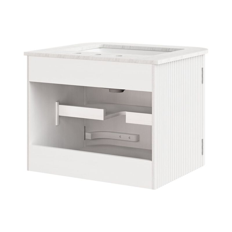 Modway Zia 24 inch Wall-Mount Bathroom Vanity in Ivory with Marble Sink Basin - Floating Bathroom Cabinet with Fluted Design image number 4