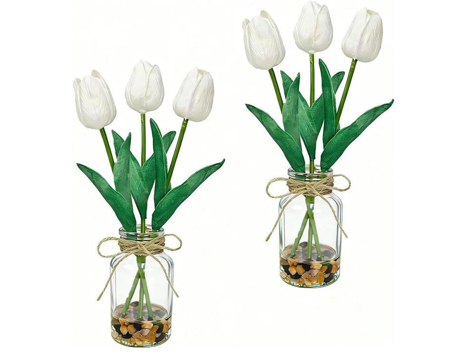 White Artificial Tulip Flowers Real Touch Vase Filler 2 Packs
