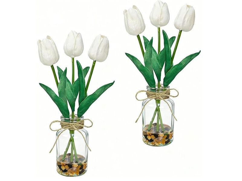 White Artificial Tulip Flowers Real Touch Vase Filler 2 Packs image number 0