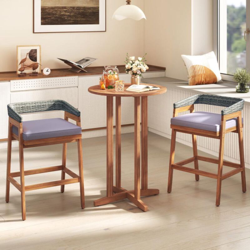 Hivvago Outdoor Acacia Wood Bar Table with Slatted Table Top