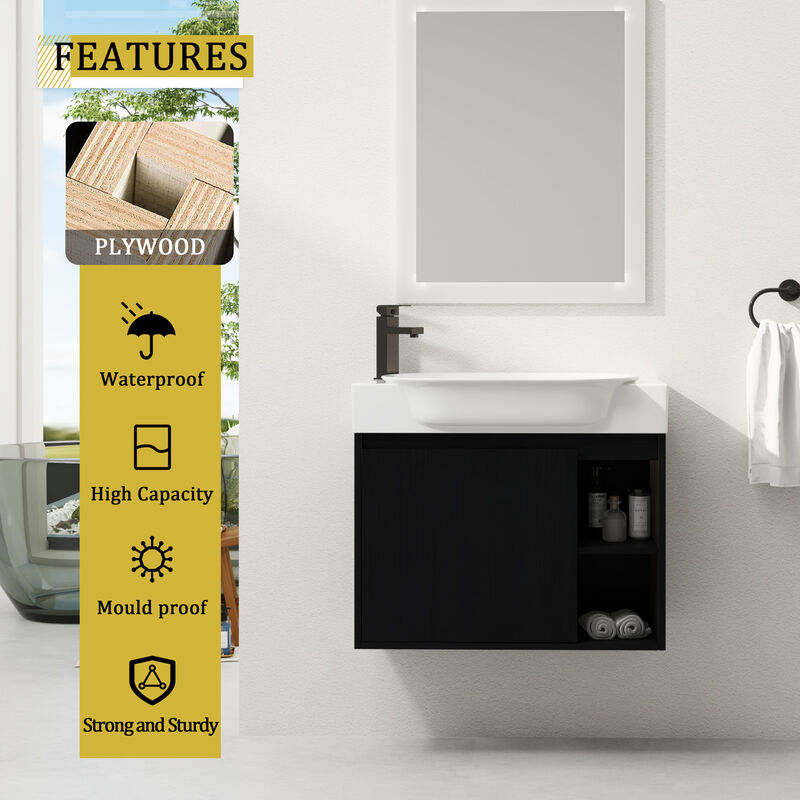 ELEMENT ACE Wall-Mounted Bathroom Vanity with Ceramic Sink and Soft-Close Doors for Modern Spaces image number 8