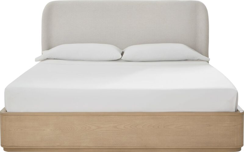 Penny Upholstered Platform Bed in Buff Cream Ash and Oatmeal Linen