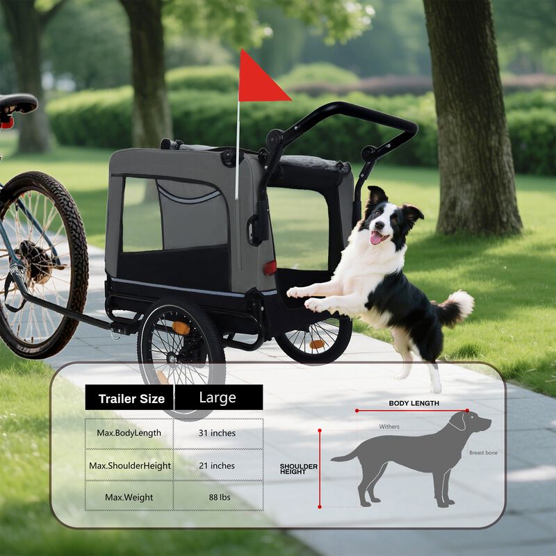 88LB Capacity 2-in-1 Pet Bike Trailer & Push Cart with All-Terrain Wheels image number 5