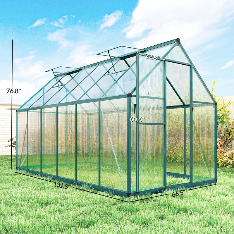 Hivvago 11x6 ft Polycarbonate Walk-In Greenhouse image number 2