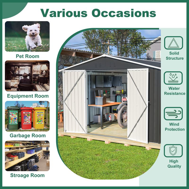 10FT x12 FT Outdoor Storage Shed, Utility Metal Tool Storage with Lockable Doors image number 4