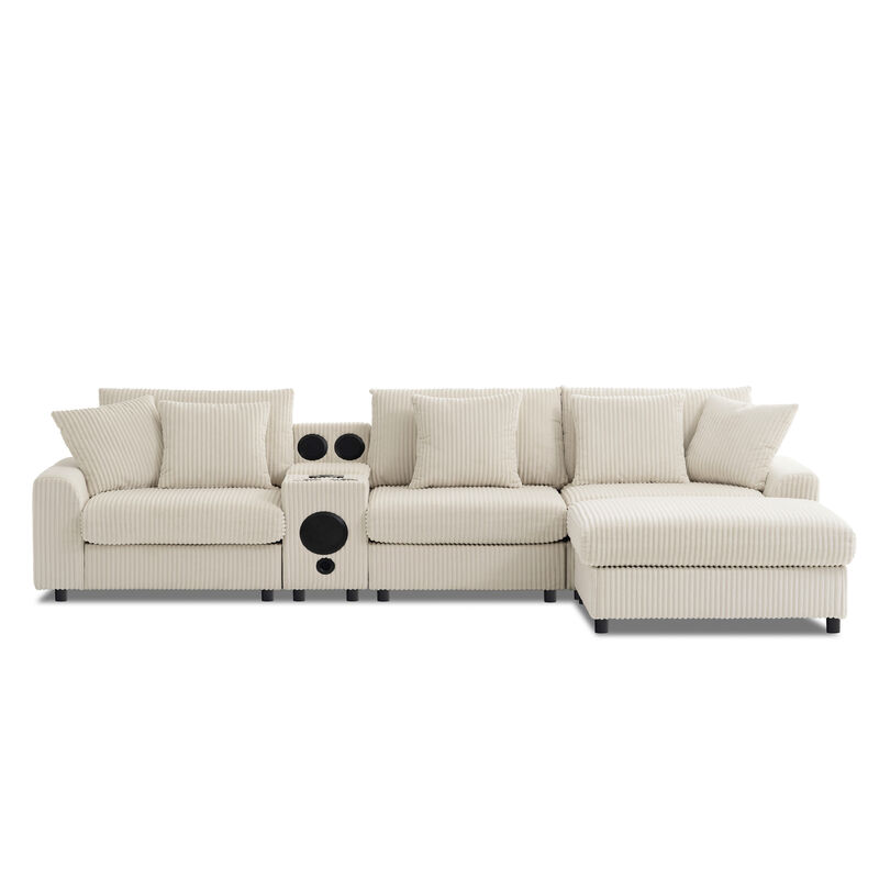Merax Corduroy Sectional Sofa with Bluetooth Speakers