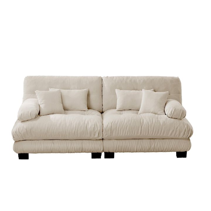 2-Seater Cloud Couch for Living Room, Chenille Fabric Sofa with 2 Lumbar & 2 Throw Pillows, High-Resilience Foam