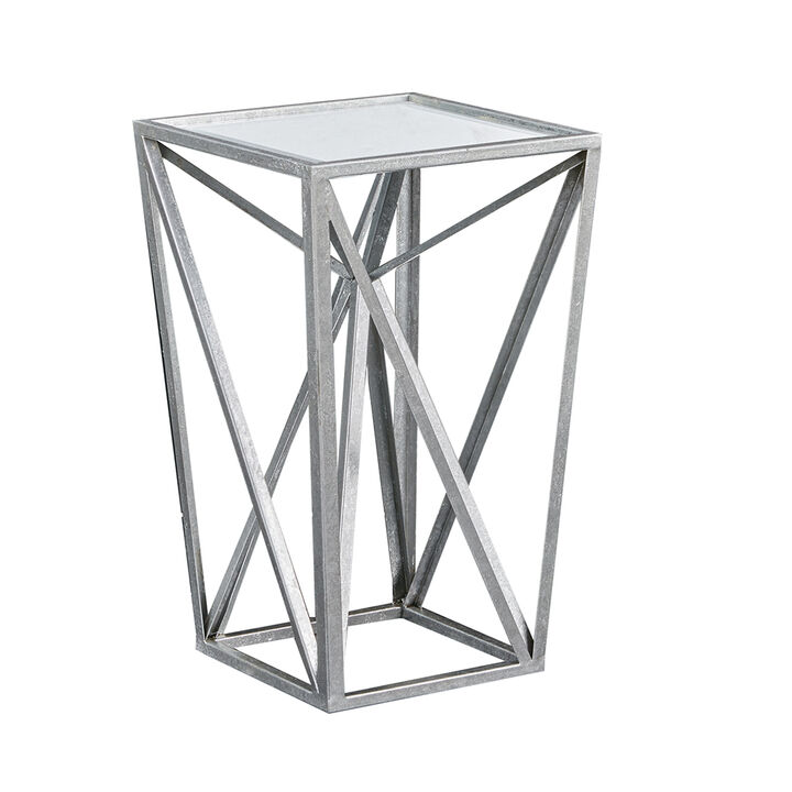 Gracie Mills Connell Angular Mirror Accent Table with Geometric Modern Design Glass Tabletop
