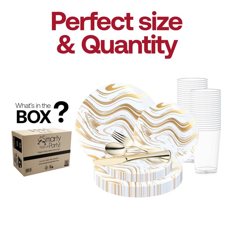 White with Gold Waves Plastic Wedding Value Set (60 Sets) image number 3
