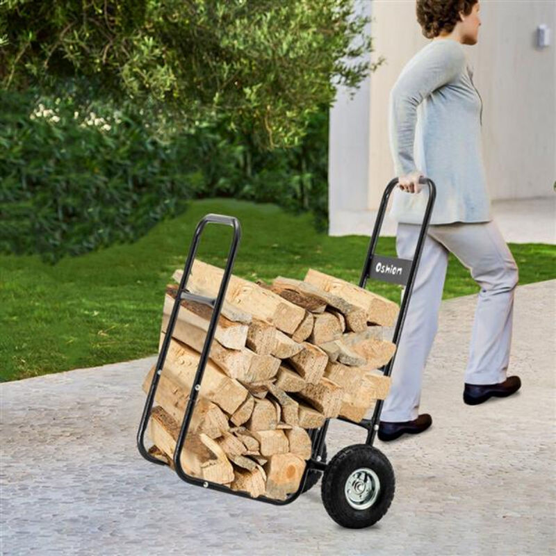 Firewood Cart with Wheels Heavy Duty Wood Mover and Storage Rack