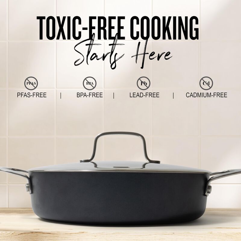 Alva Maestro Ceramic Nonstick Saute Pan Skillet with Lid 9.5" 3.5 Qt. Stay Cool Handle, Scratch Resistant Healthy Cooking Pan, Non Toxic, Compatible with All Stovetops, Oven Safe, Induction Safe