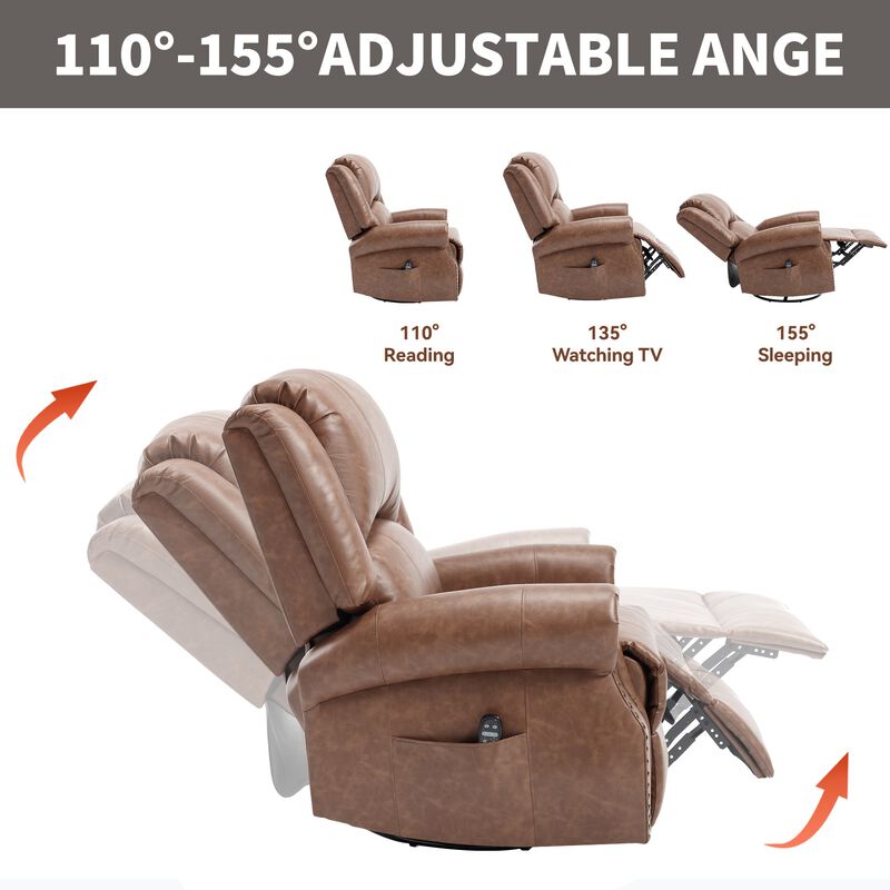 Faux Leather Recliner Chair Rocker Swivel Chair Manual Recliner with Heat & Massage image number 7