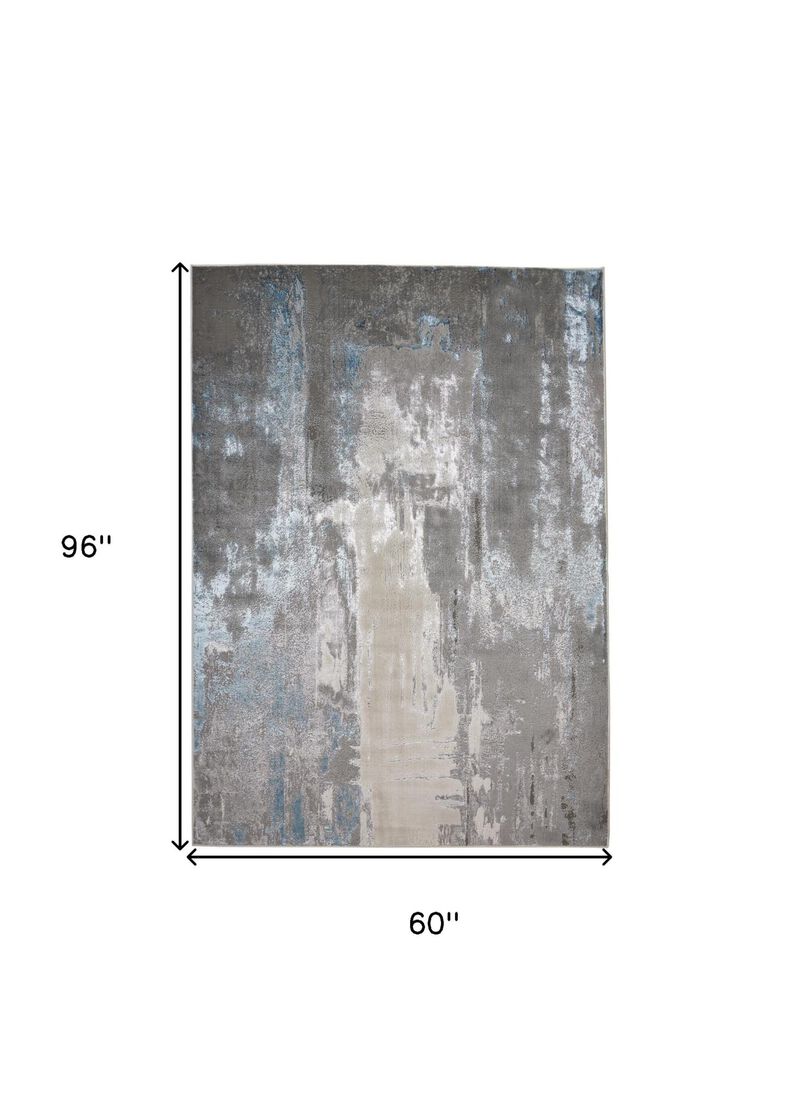 HomeRoots 5' X 8' Gray Ivory And Blue Abstract Area Rug image number 3