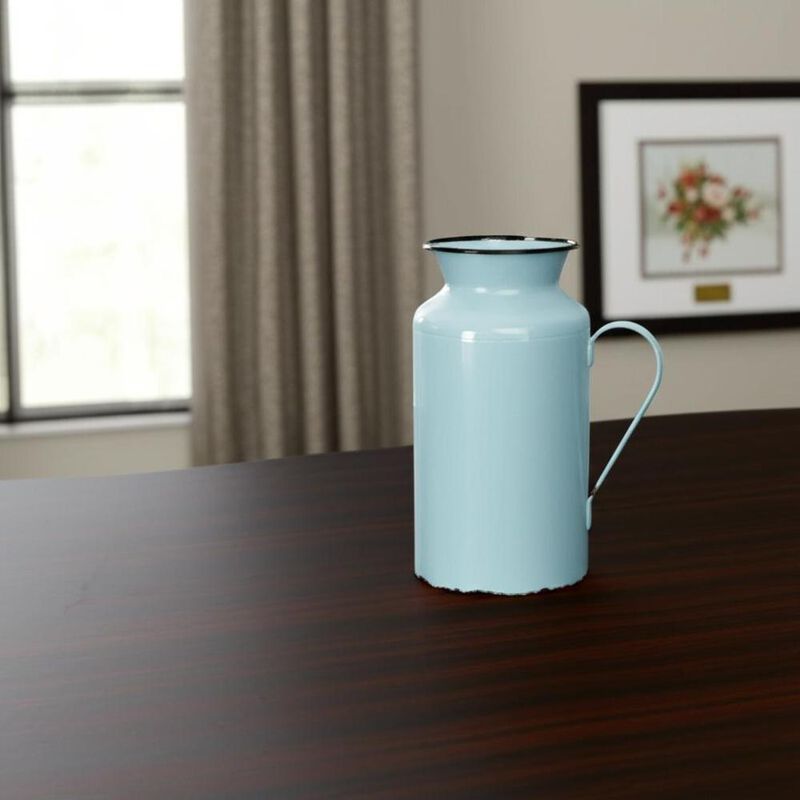 Hivvago 10 Inch Blue and Black Metal Jug Vase