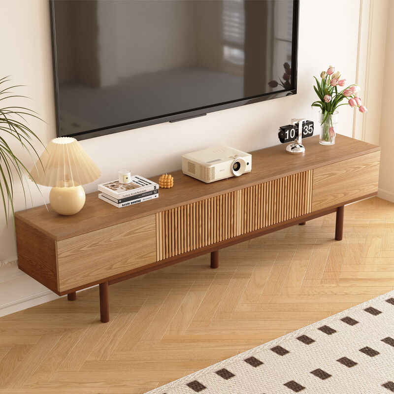 Solid Wood Complete TV Stand for Living Room 86.6" Brown