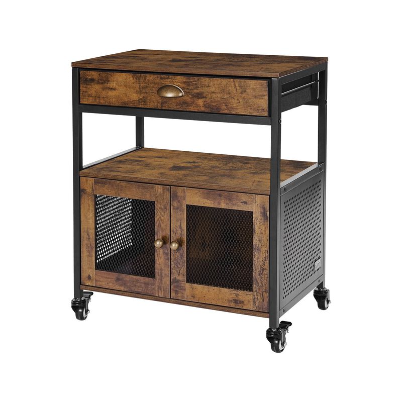 24 Inch Rustic Brown Farmhouse Coffee Bar Cabinet with Storage and Rolling Wheels image number 7