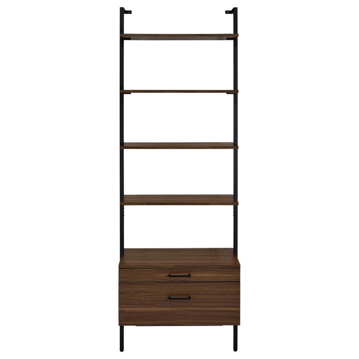 Wens Wall Mounted Bookcase Unit, 4 Shelves, 2 Drawers, Black Brown