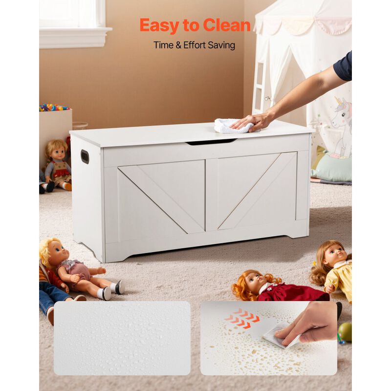 Kids Storage Bench with Toy Box and Safety Hinge for Playroom and Entryway-White image number 3
