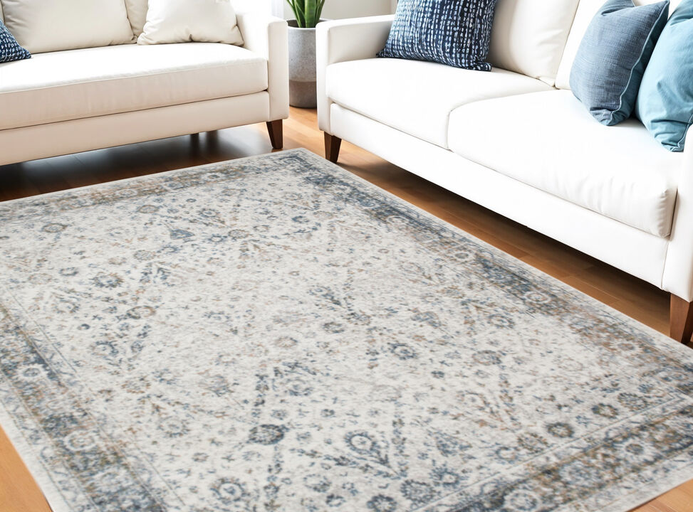 HomeRoots Floral Medallion Power Loom Distressed Washable Area Rug