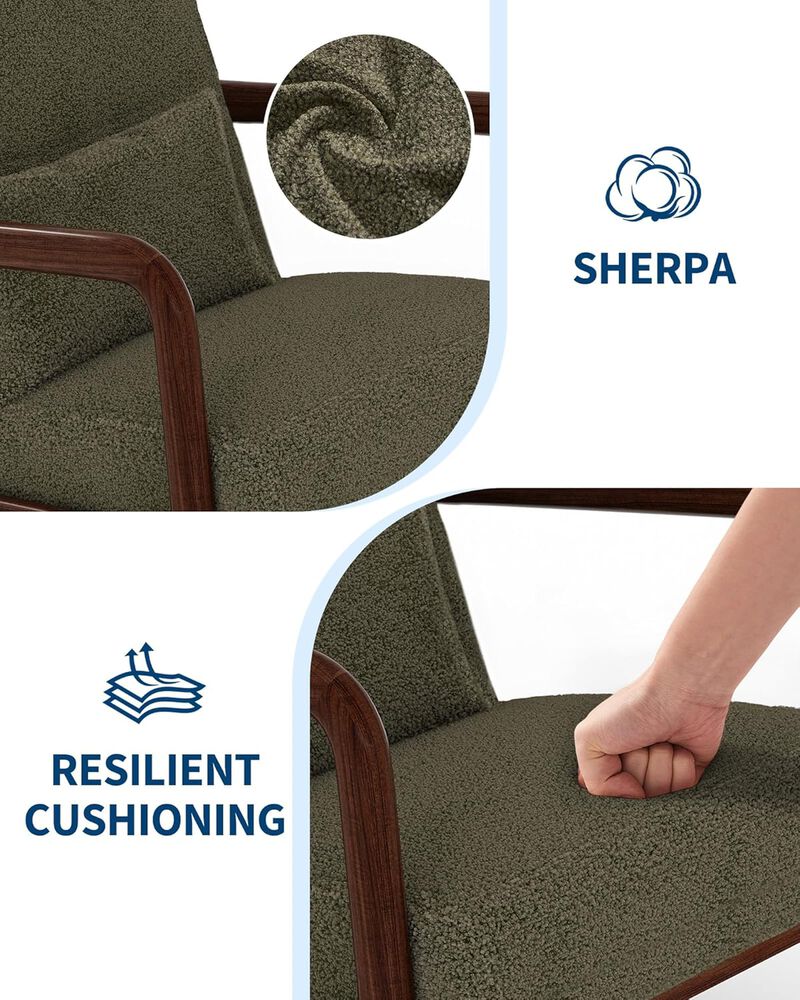 Modern Sherpa Accent Sofa Chair, Lounge Armchair with Lumbar Pillow for Living Room, Bedroom, Outdoor Relax, Green image number 2