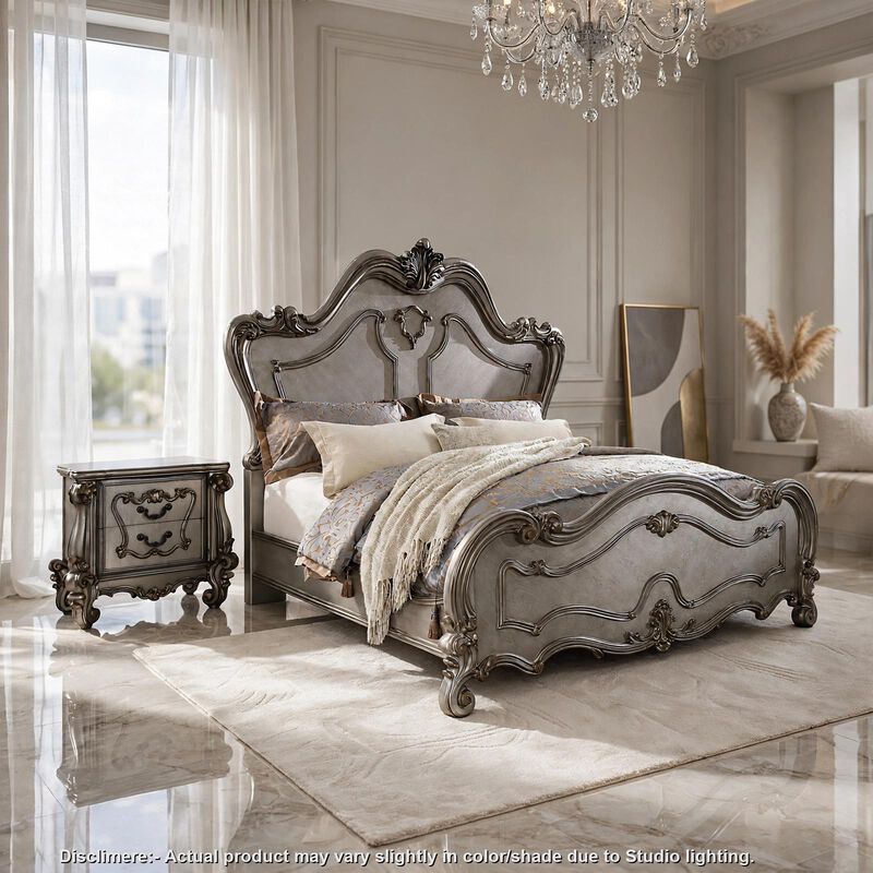 2pc Queen Bedroom Set, Silver and Gray, Nightstand image number 8