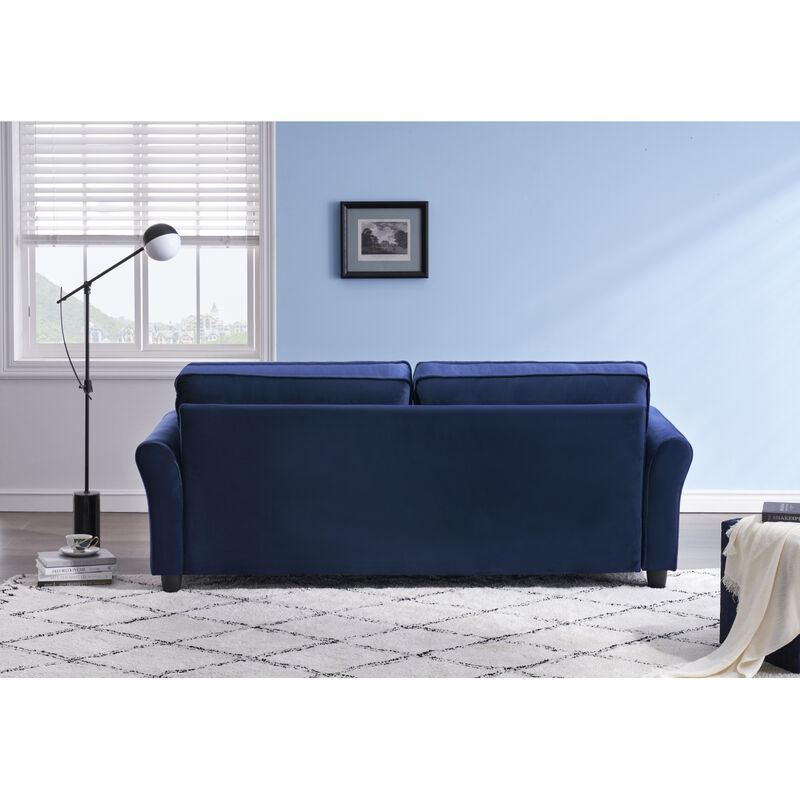 2067 Sofa Armrest with Nailhead Trim Backrest with Buttons Includes Two Pillows 79" Blue Velvet Living Room Apartment Sofa