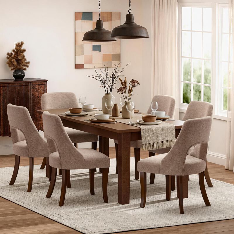 Set of 2 dining chair , Upholstered chenille dining chairs with tufted back, Modern dining room chairs with curved solid wood legs image number 4