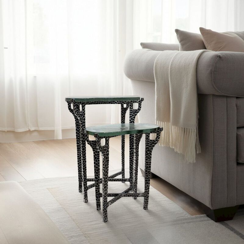 Carolina Chair & Table Ignis 26 Hammered Frame with Recycled Glass Nesting Table Set - Hammered Nickel