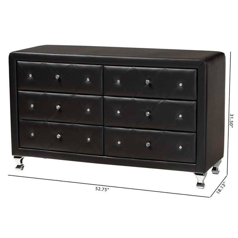 Baxton Studio Luminescence Black Faux Leather Upholstered Dresser