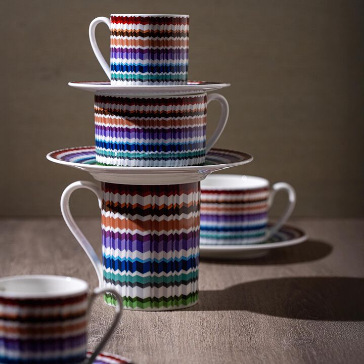 Coffee Cup & Saucer WAVES Set of 2, cup diam. 2.36", H 2.4", saucer diam. 4.72"