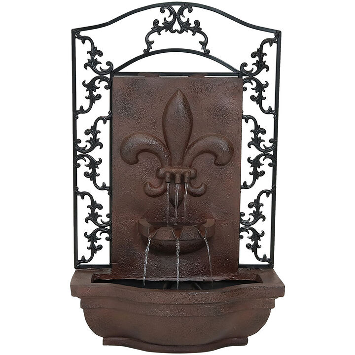 Sunnydaze French Lily Outoor Solar Wall Fountain with Battery - Iron