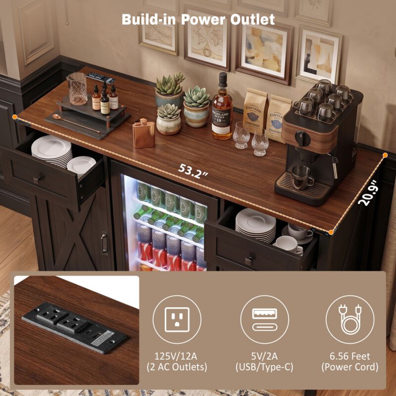 Jiljun Farmhouse Wine Bar Sideboard Cabinet image number 5