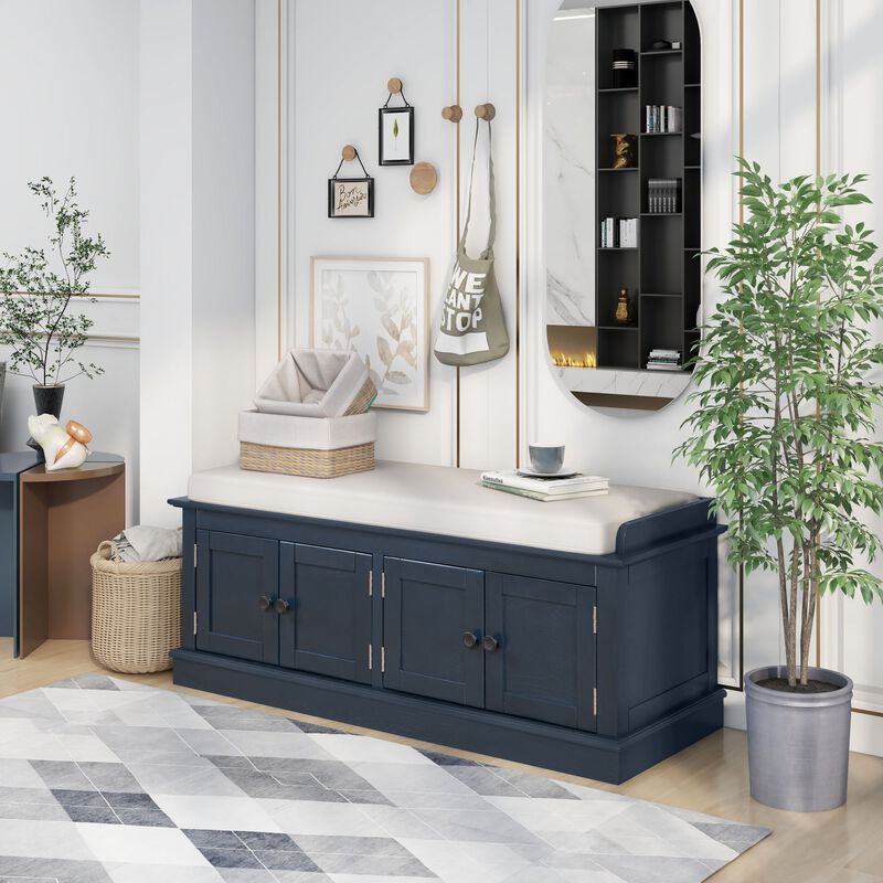 Whisen Classic Style Storage Bench with 4-Doors and Adjustable Shelves - Espresso