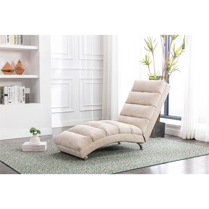 Linen Chaise Lounge Indoor Chair, Modern Long Lounger for Office or Living Room
