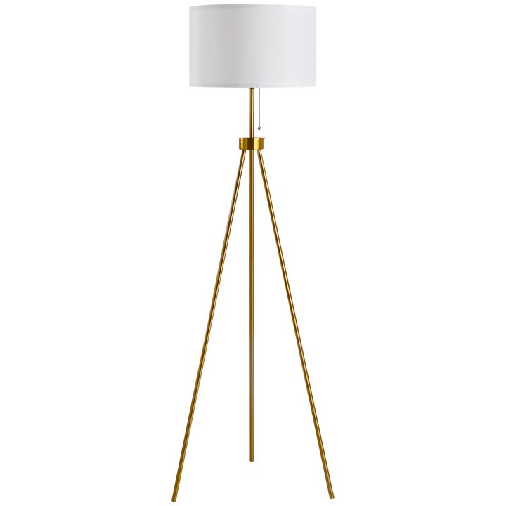 59.75" Floor Lamp Standing Lamp Fabric Lampshade E26 Lamp Holder Steel Tripod Living Room Gold