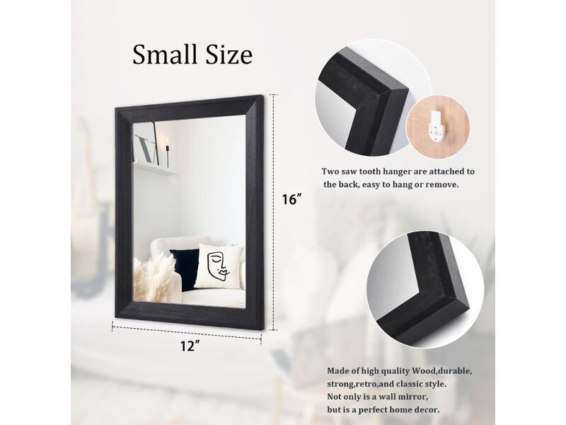 Black Rectangle Wood Framed Wall Mirror for Bedroom Bathroom image number 2