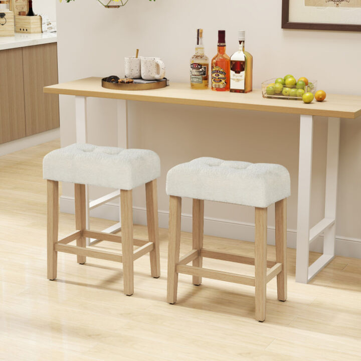 2-Piece Modern Counter Height Bar Stools with Durable Rubber Wood Legs