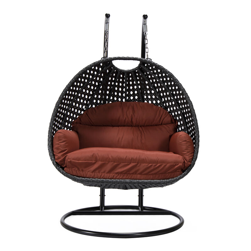 LeisureMod Mendoza Charcoal Modern Wicker Hanging 2 person Egg Swing Chair Removable Cushion image number 3