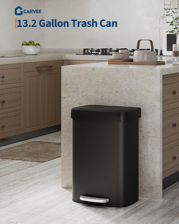 Rustproof Large Metal Step Kitchen Trash Can, Soft Close Lid with Liner Rim & Rear Handle, Hands-Free Quiet Durable Waste Bin