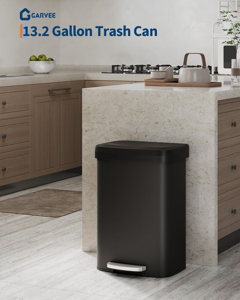 Rustproof Large Metal Step Kitchen Trash Can, Soft Close Lid with Liner Rim & Rear Handle, Hands-Free Quiet Durable Waste Bin image number 1