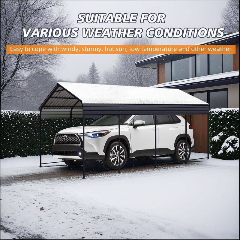 12x20 FT Heavy Duty Metal Carport With Galvanized Steel Roof image number 7