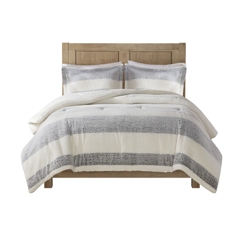 Gracie Mills Wilcox Farmhouse Stripe Sherpa Comforter Set