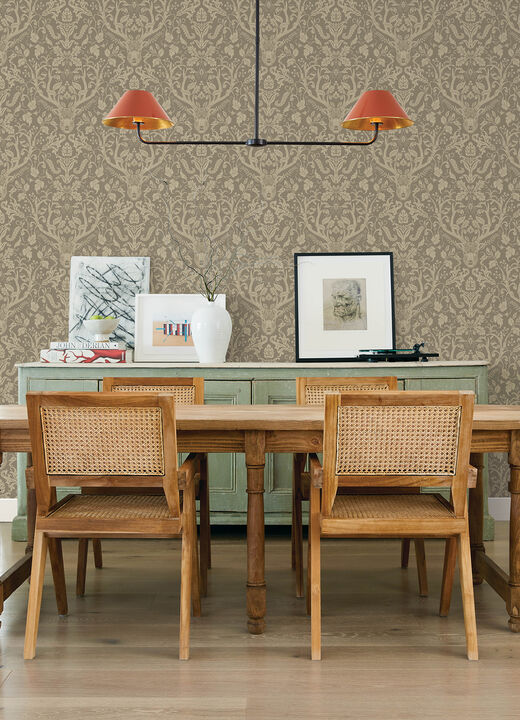 Kiwassa Light Brown Antler Damask Wallpaper