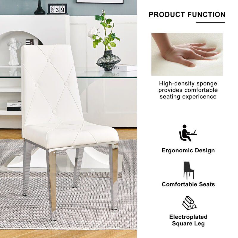 Modern simple light luxury dining chair White chair Home bedroom stool back PU electroplated chair legs (set of 2)