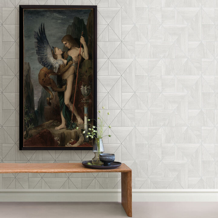Cheverny Light Grey Geometric Wood Wallpaper