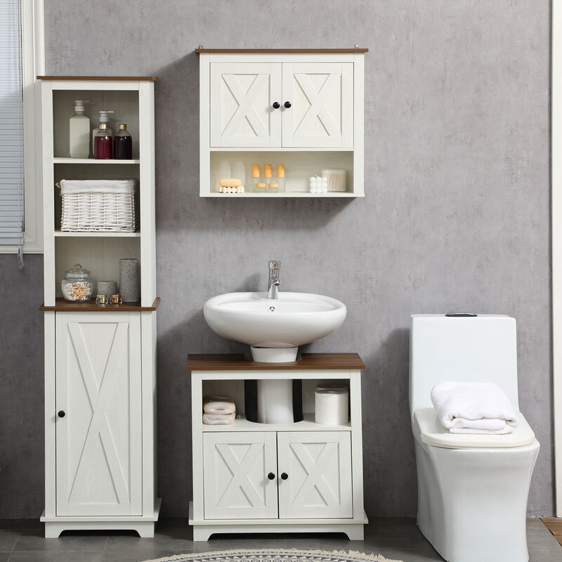 Bathroom Sink Cabinet, Pedestal Sink Storage Cabinet with Doors, White